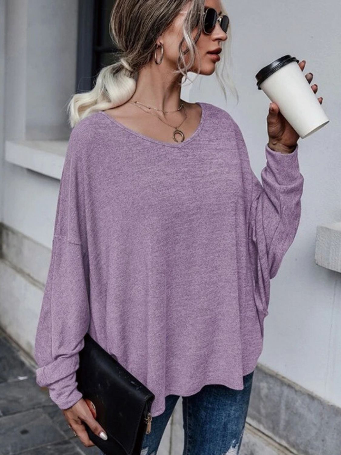 Full Size Double Tie Drop Shoulder Long Sleeve T-Shirt - Mervyns