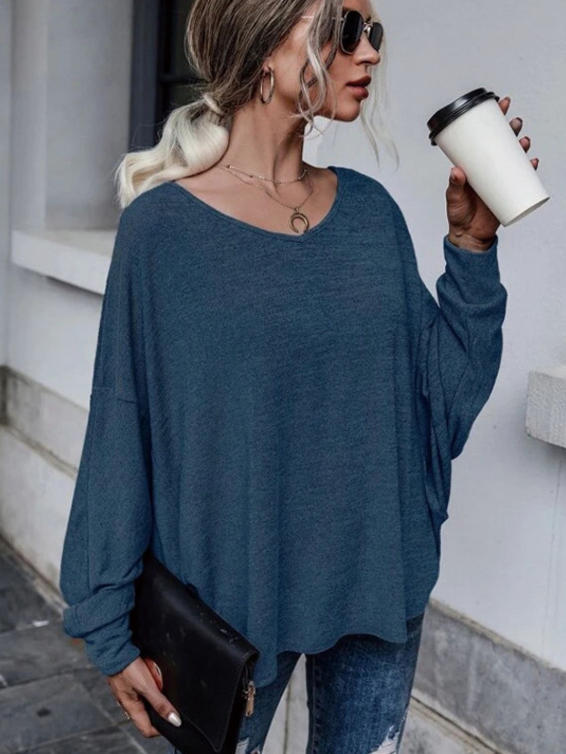 Full Size Double Tie Drop Shoulder Long Sleeve T-Shirt - Mervyns