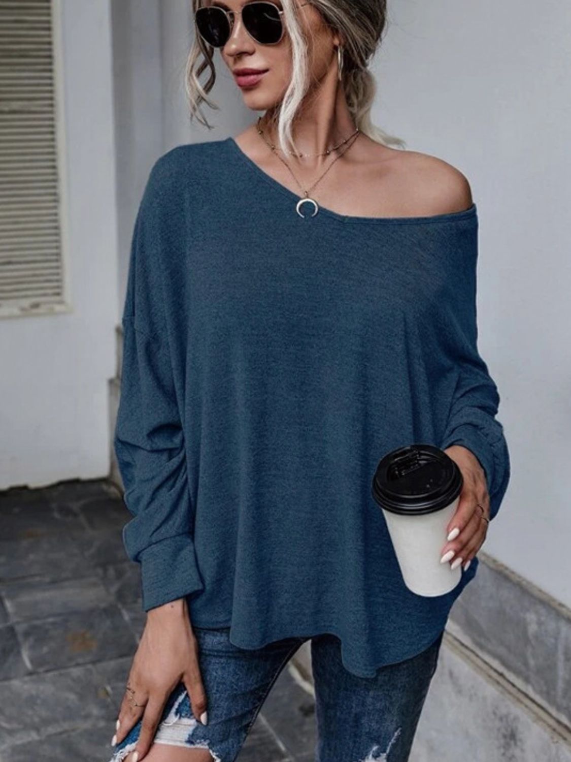 Full Size Double Tie Drop Shoulder Long Sleeve T-Shirt - Mervyns