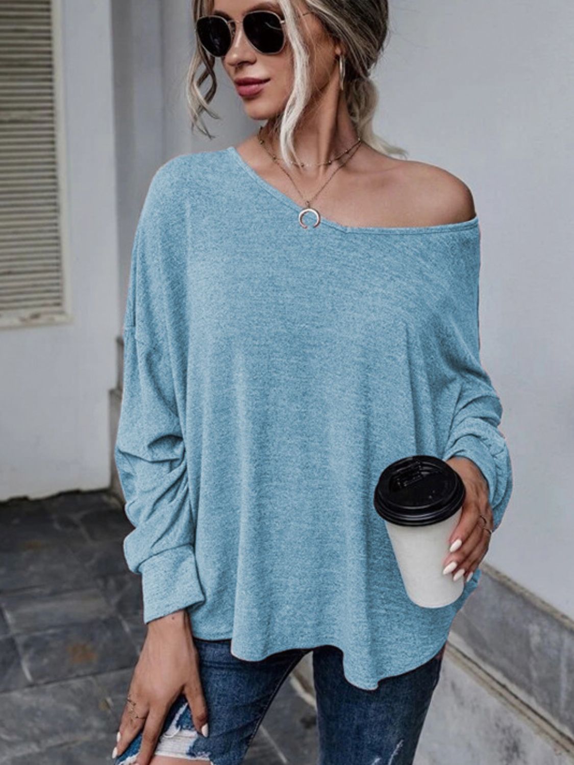 Full Size Double Tie Drop Shoulder Long Sleeve T-Shirt - Mervyns