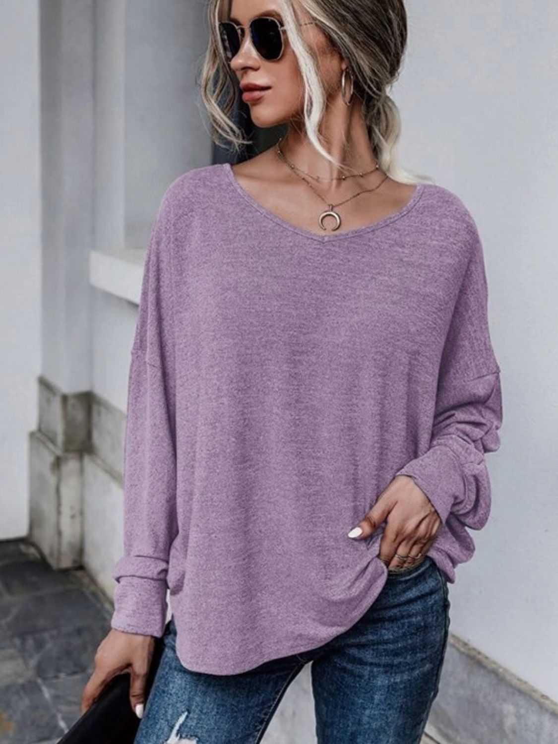 Full Size Double Tie Drop Shoulder Long Sleeve T-Shirt - Mervyns