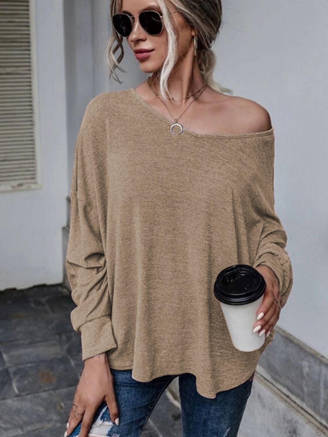 Full Size Double Tie Drop Shoulder Long Sleeve T-Shirt - Mervyns