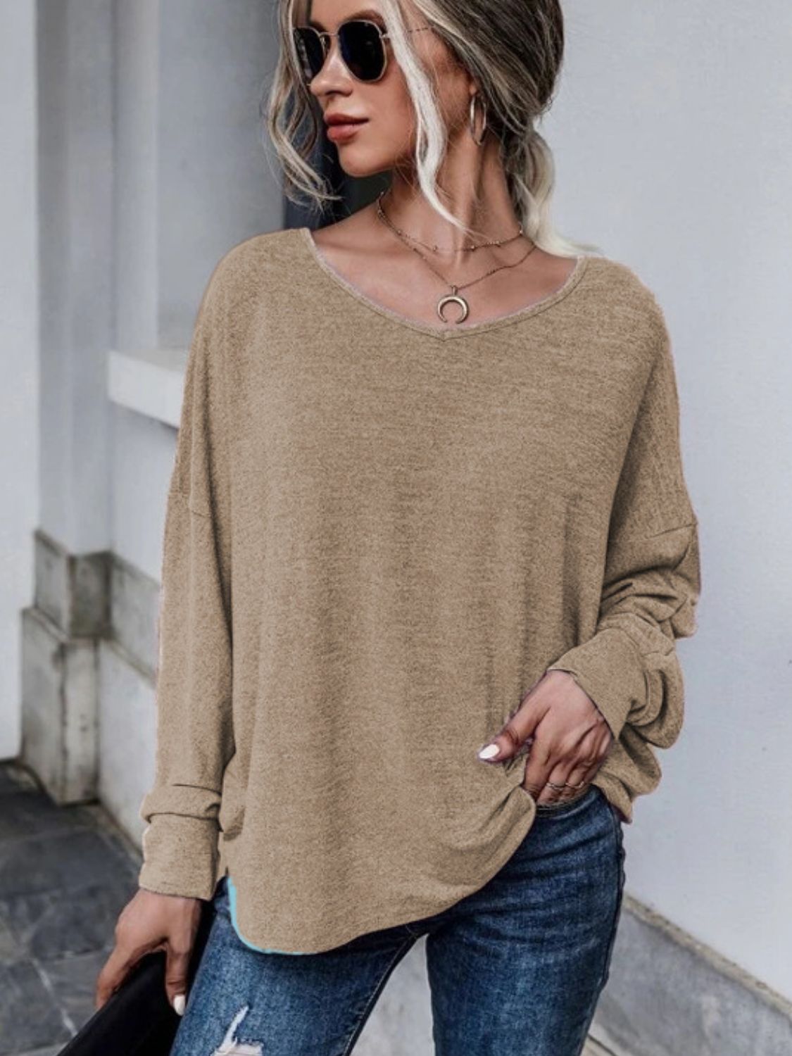 Full Size Double Tie Drop Shoulder Long Sleeve T-Shirt - Mervyns