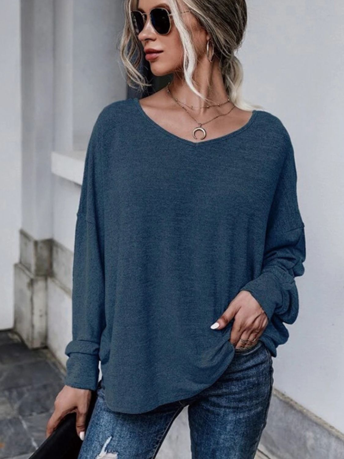 Full Size Double Tie Drop Shoulder Long Sleeve T-Shirt - Mervyns