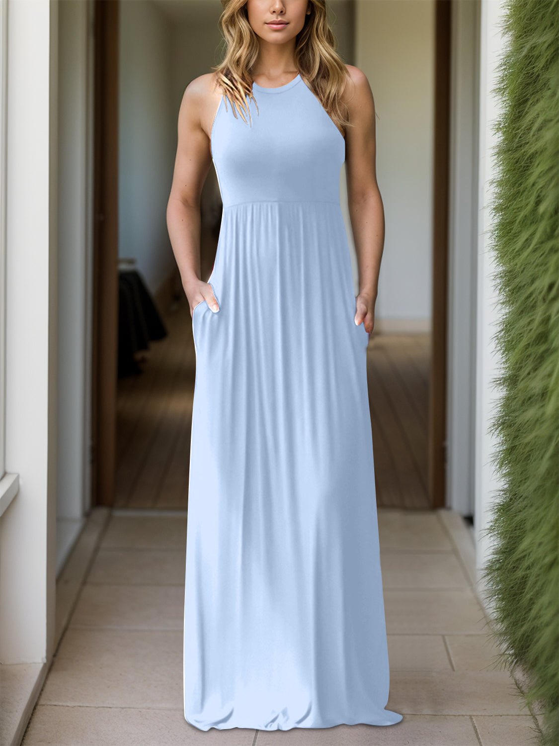 Full Size Grecian Neck Dress with Pockets - Mervyns