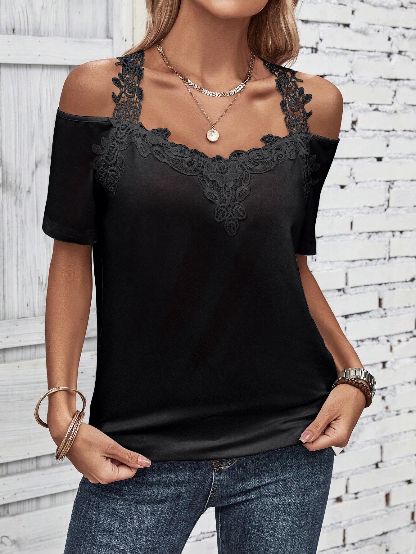 Full Size Lace Detail Short Sleeve T-Shirt - Mervyns