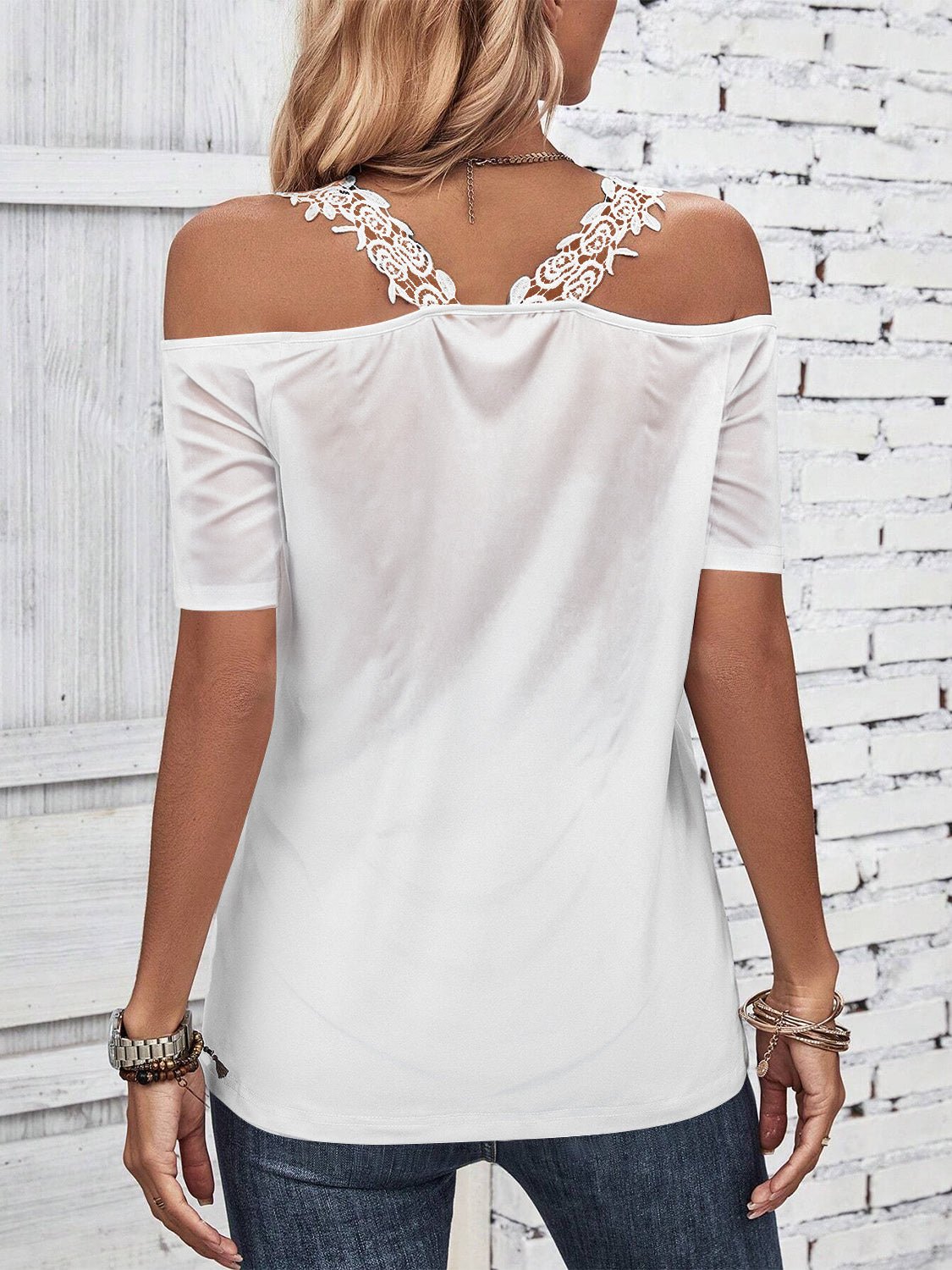 Full Size Lace Detail Short Sleeve T-Shirt - Mervyns