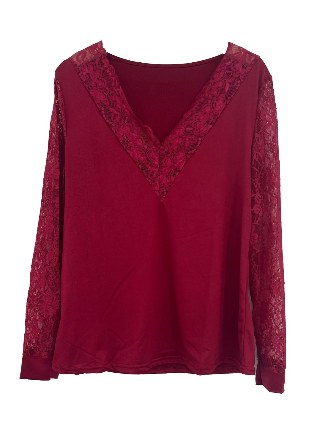 Full Size Lace Detail V - Neck Long Sleeve Blouse - Mervyns