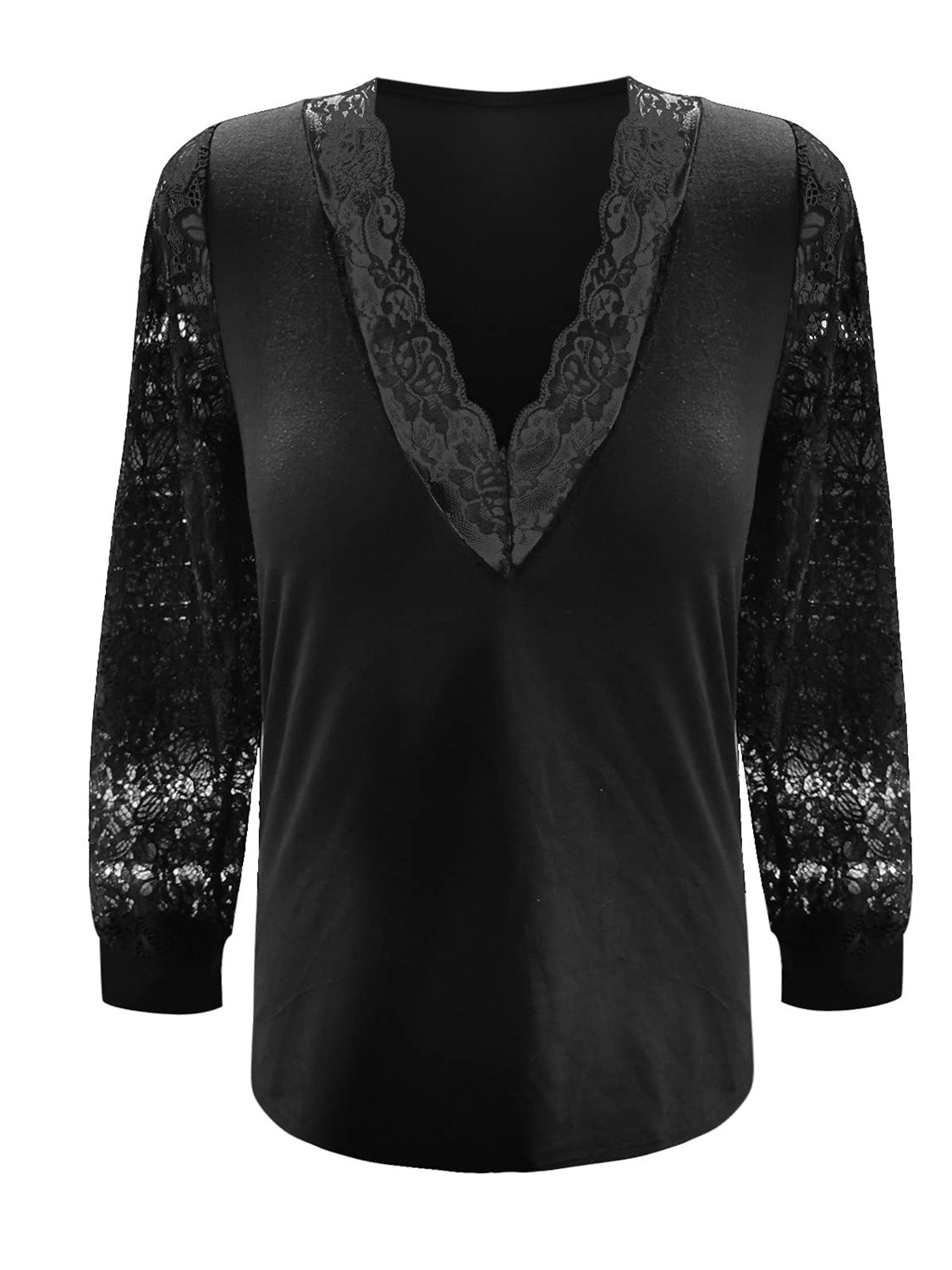 Full Size Lace Detail V - Neck Long Sleeve Blouse - Mervyns