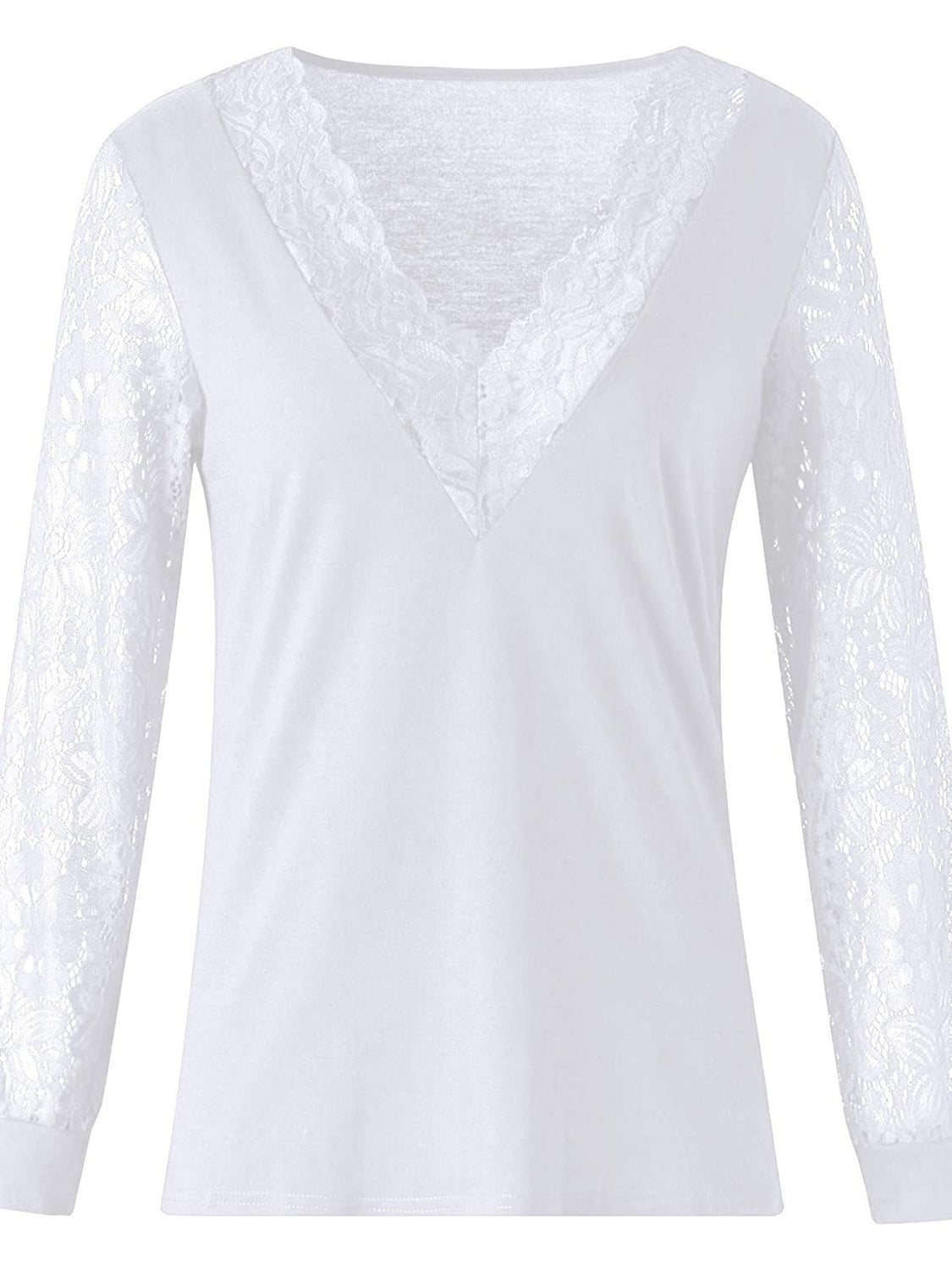 Full Size Lace Detail V - Neck Long Sleeve Blouse - Mervyns