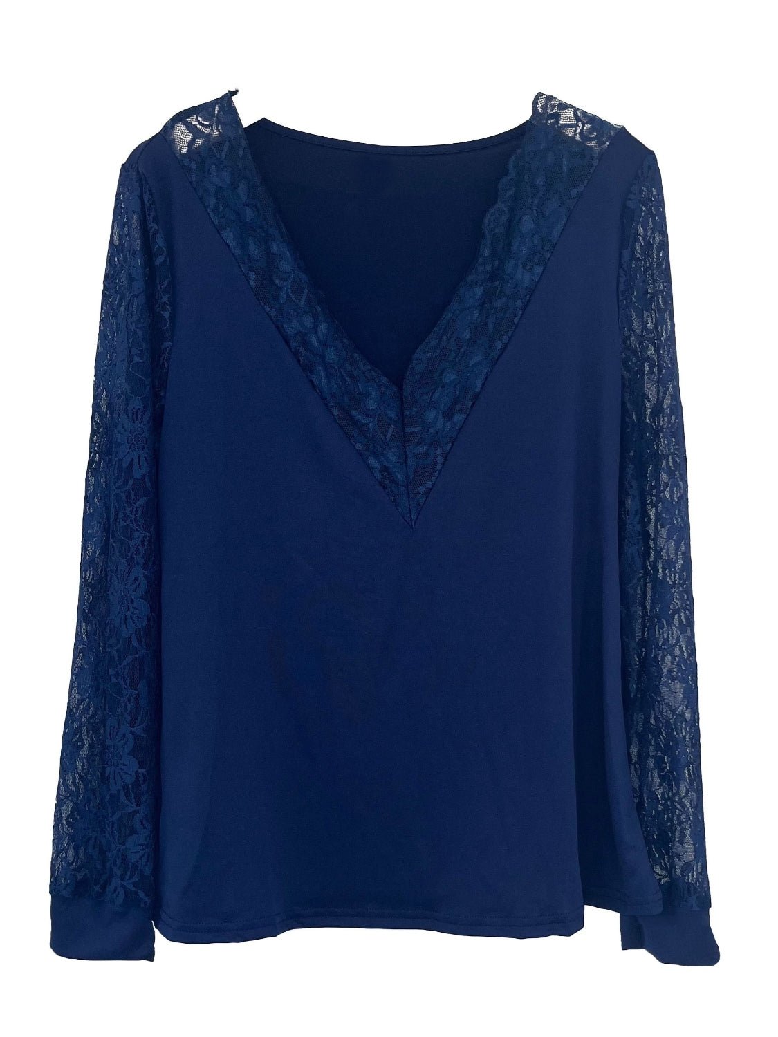 Full Size Lace Detail V - Neck Long Sleeve Blouse - Mervyns