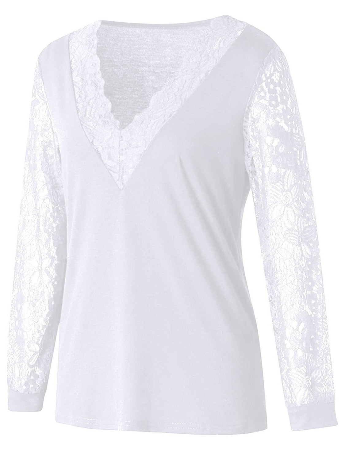 Full Size Lace Detail V - Neck Long Sleeve Blouse - Mervyns