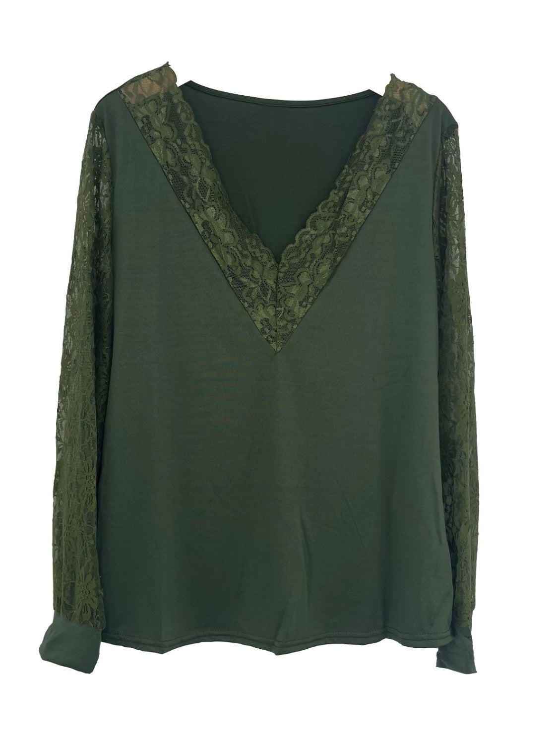 Full Size Lace Detail V - Neck Long Sleeve Blouse - Mervyns