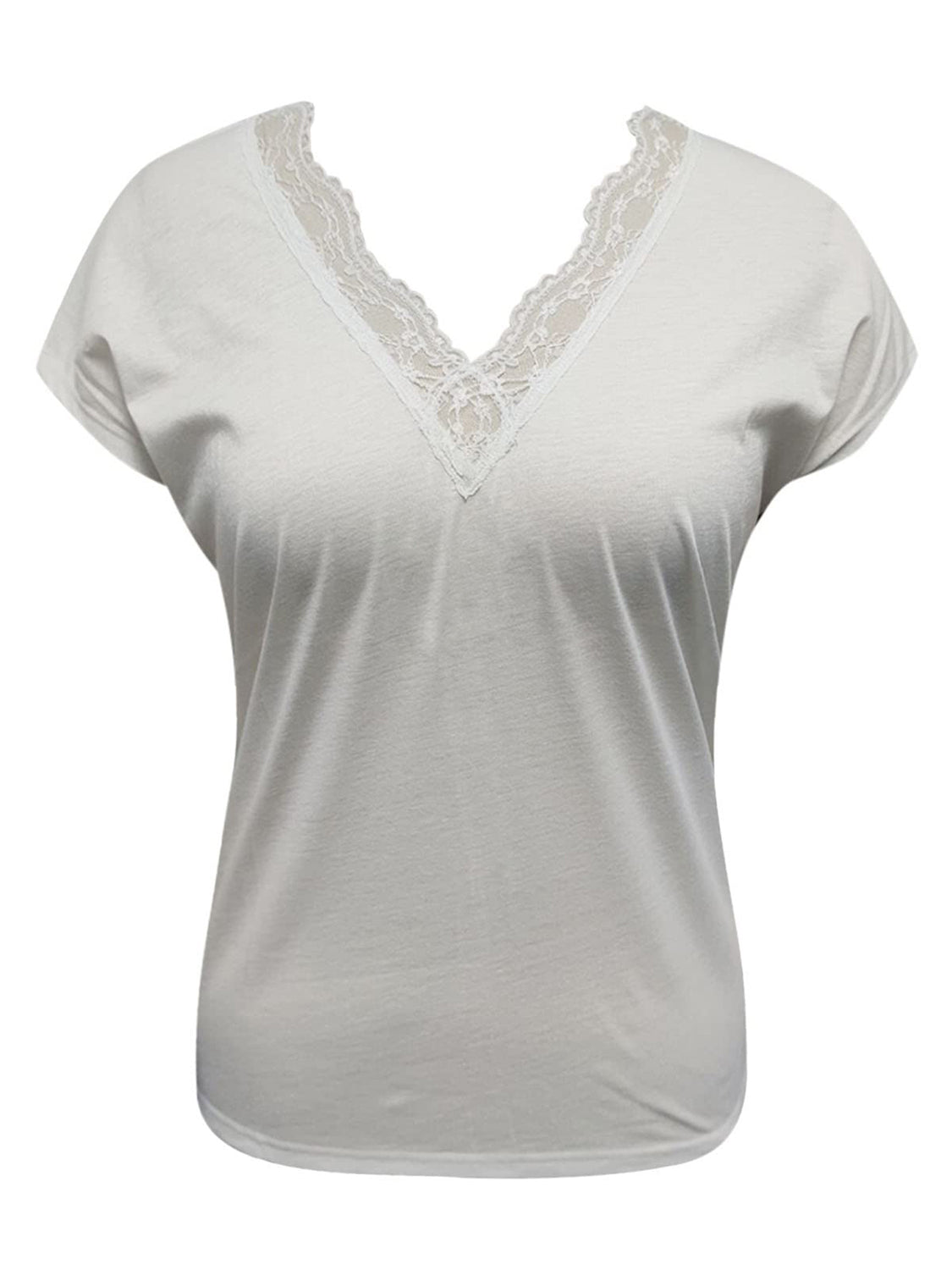 Full Size Lace Detail V - Neck Short Sleeve Blouse - Mervyns