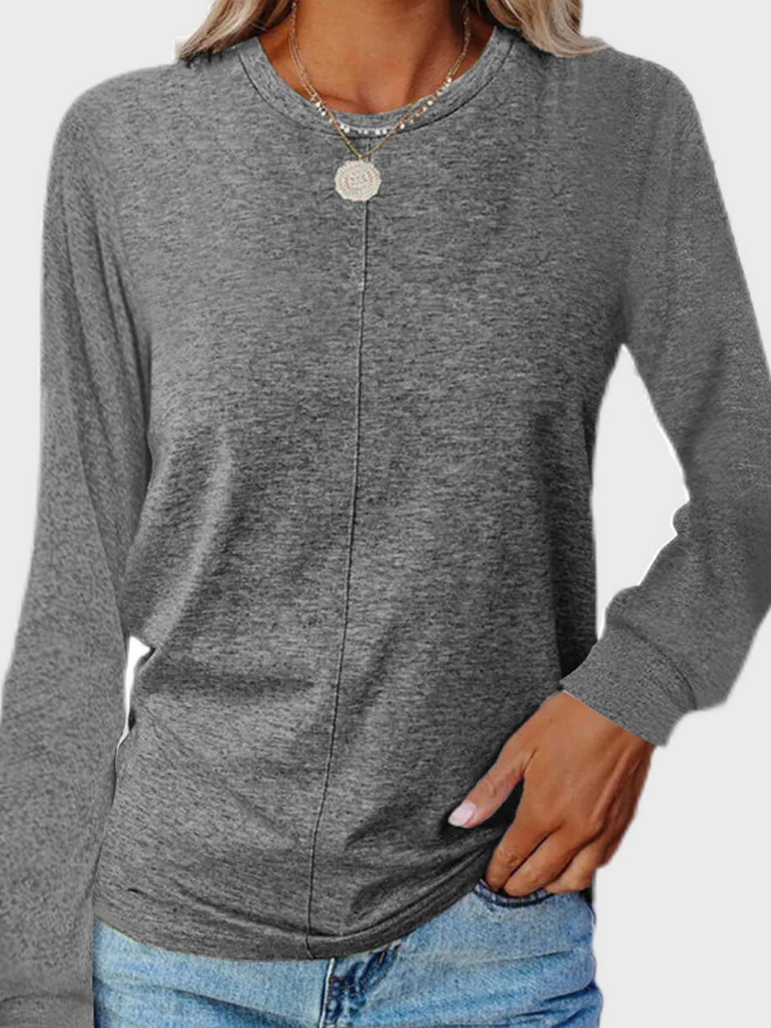 Full Size Round Neck Long Sleeve T-Shirt - Mervyns