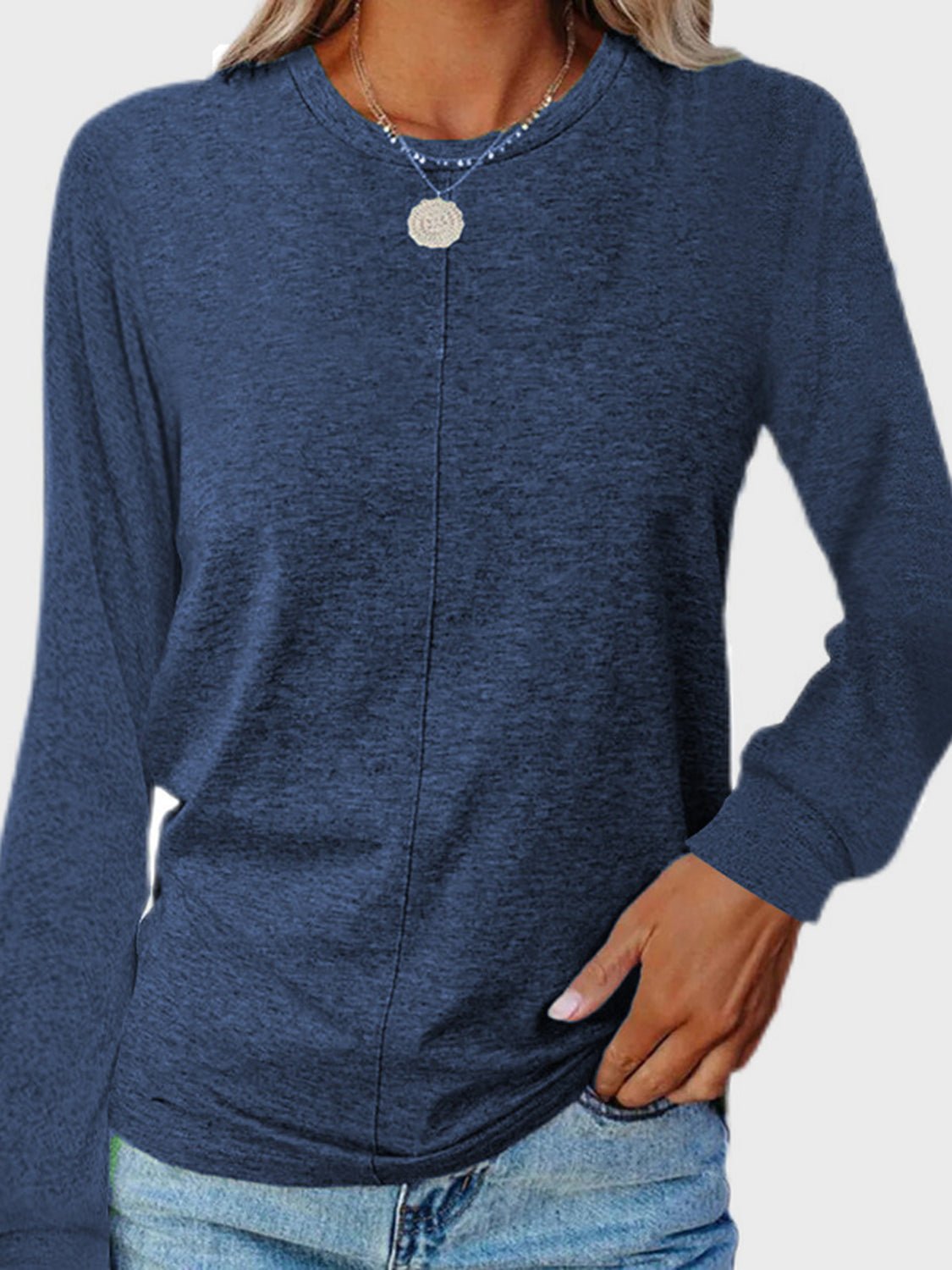 Full Size Round Neck Long Sleeve T-Shirt - Mervyns