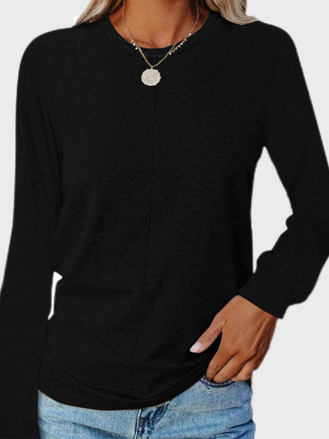 Full Size Round Neck Long Sleeve T-Shirt - Mervyns