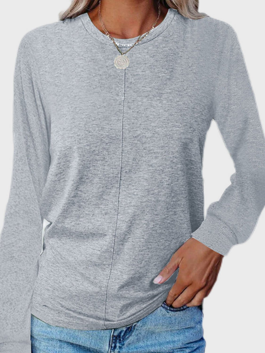 Full Size Round Neck Long Sleeve T-Shirt - Mervyns