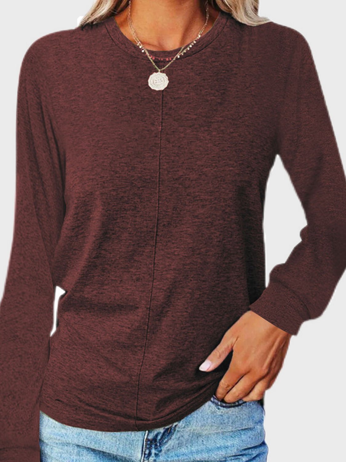 Full Size Round Neck Long Sleeve T-Shirt - Mervyns