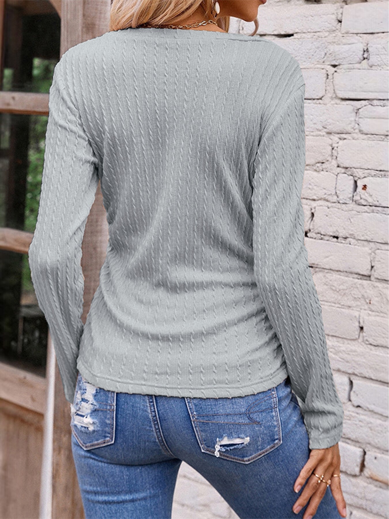 Full Size Ruched V - Neck Long Sleeve T-Shirt - Mervyns