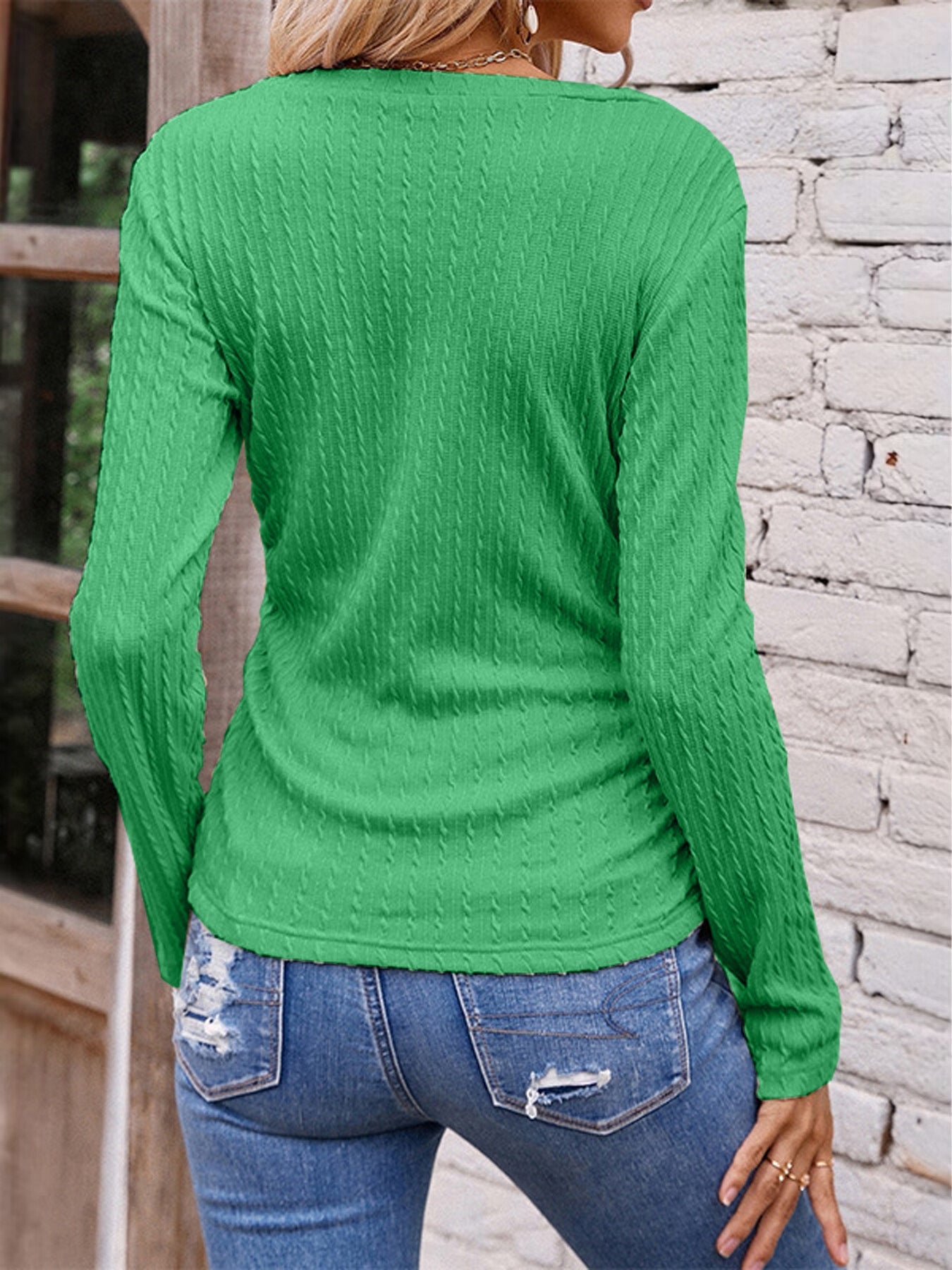 Full Size Ruched V - Neck Long Sleeve T-Shirt - Mervyns