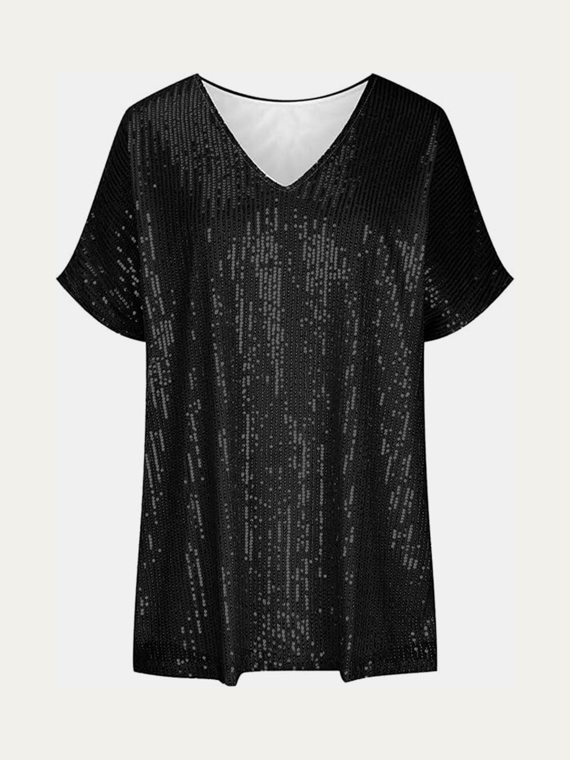 Full Size Sequin V - Neck Short Sleeve Top - Mervyns