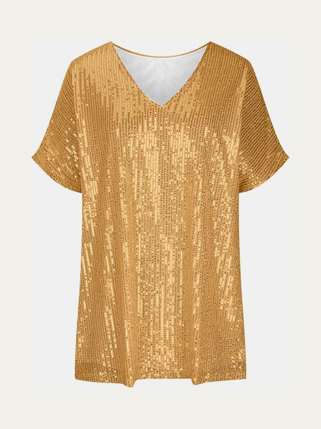 Full Size Sequin V - Neck Short Sleeve Top - Mervyns