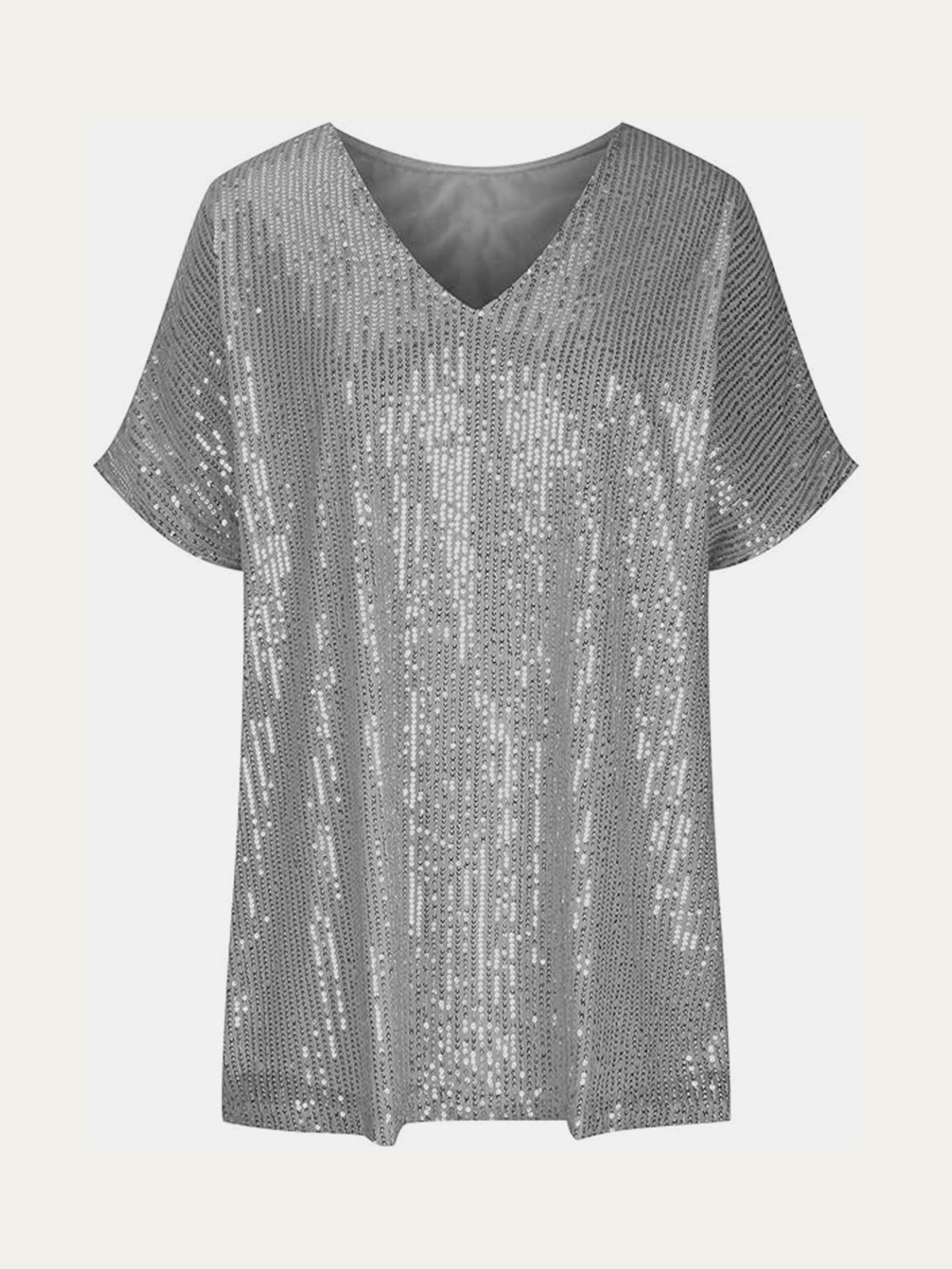 Full Size Sequin V - Neck Short Sleeve Top - Mervyns