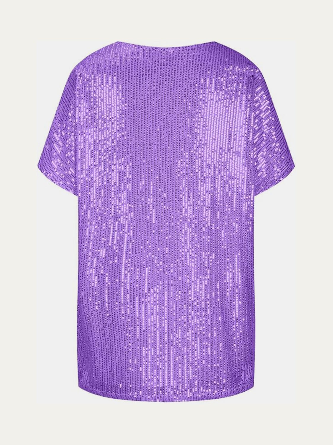 Full Size Sequin V - Neck Short Sleeve Top - Mervyns