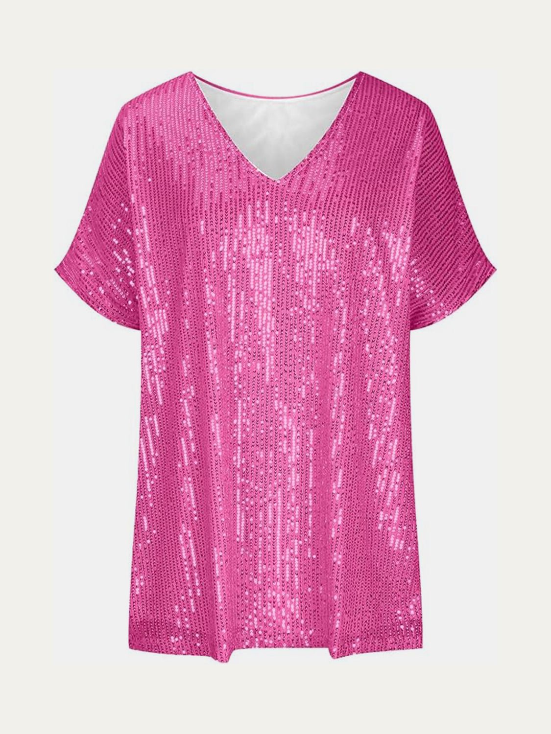 Full Size Sequin V - Neck Short Sleeve Top - Mervyns