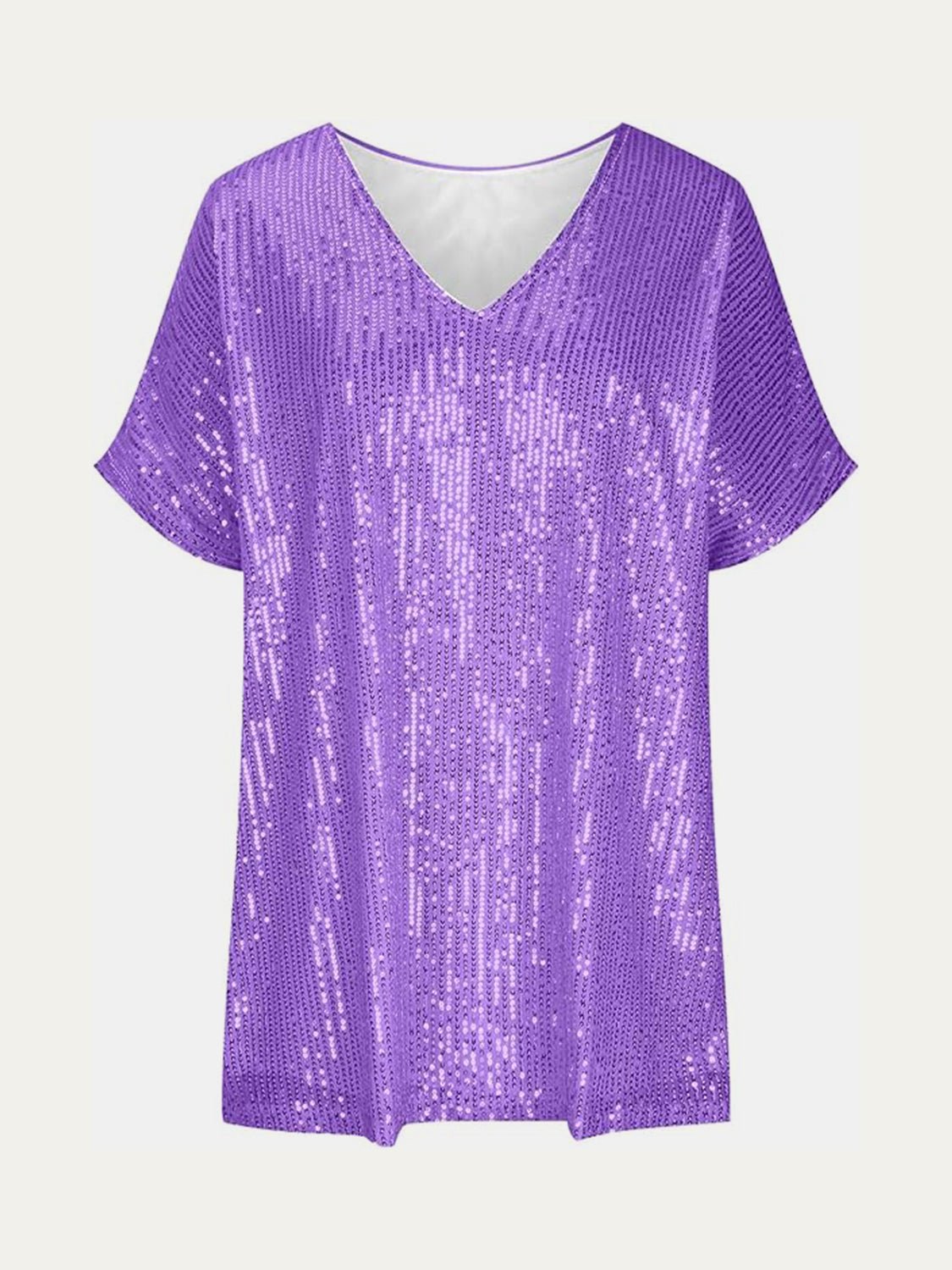 Full Size Sequin V - Neck Short Sleeve Top - Mervyns