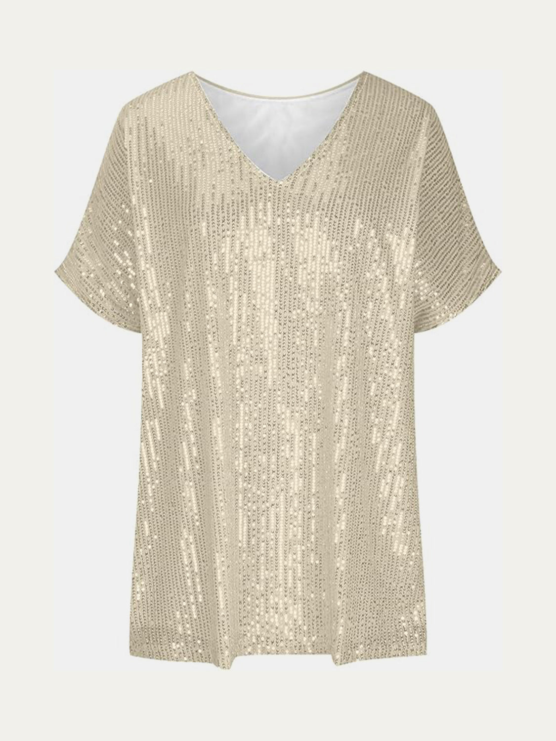 Full Size Sequin V - Neck Short Sleeve Top - Mervyns