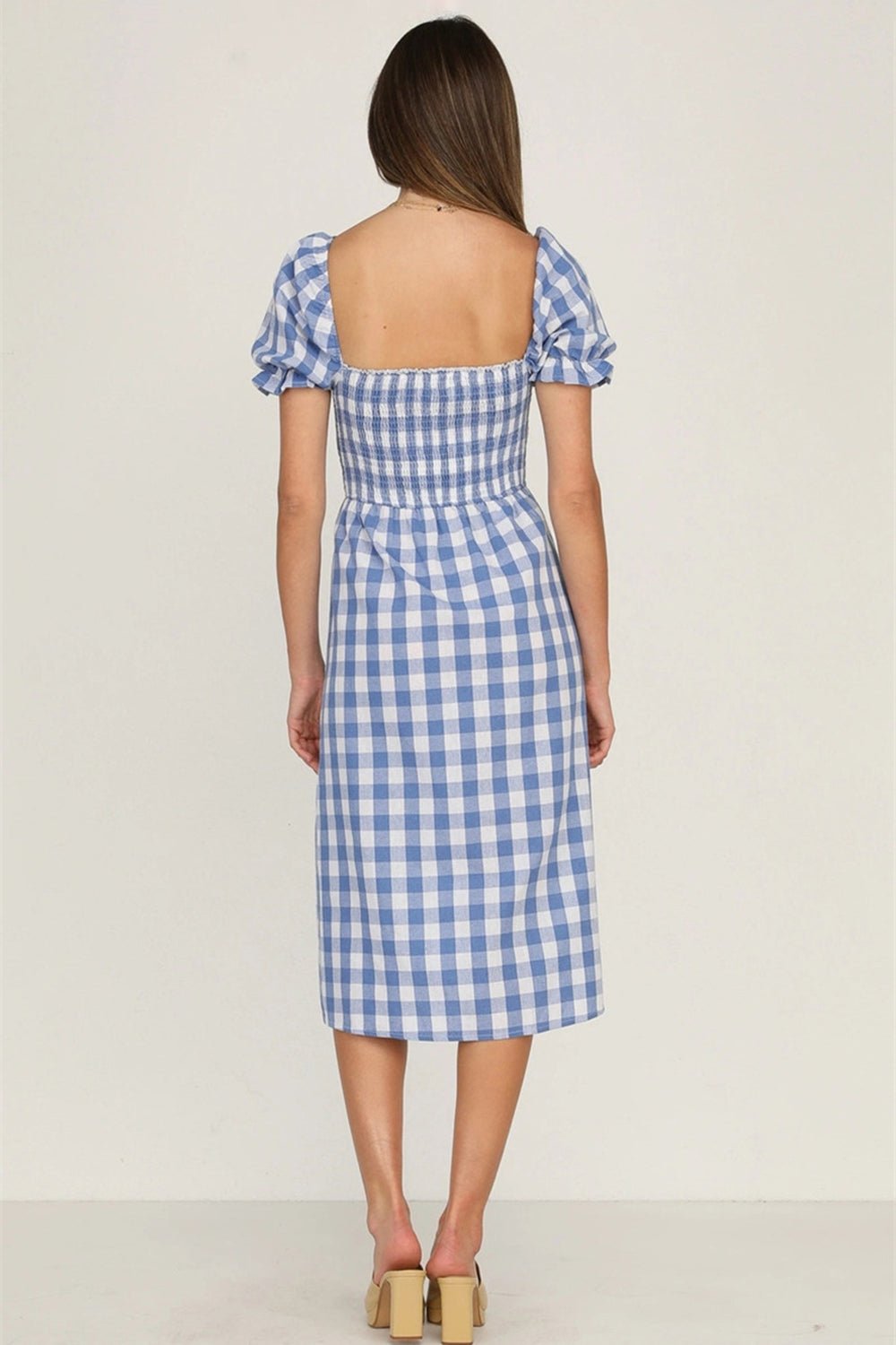 Full Size Slit Plaid Short Sleeve Midi Dress - Mervyns