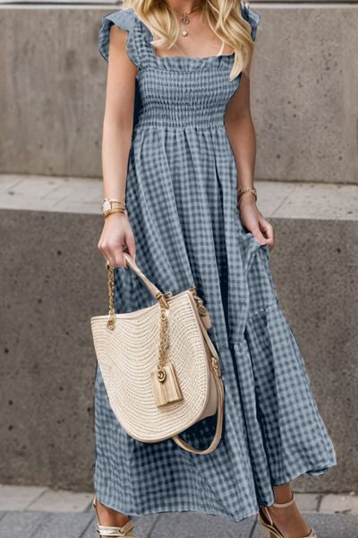 Full Size Smocked Ruffled Plaid Ruffle Hem Dress - Mervyns