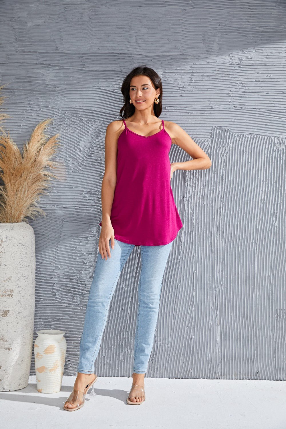 Full Size Spaghetti Strap V - Neck Flowy Tunic Cami - Mervyns