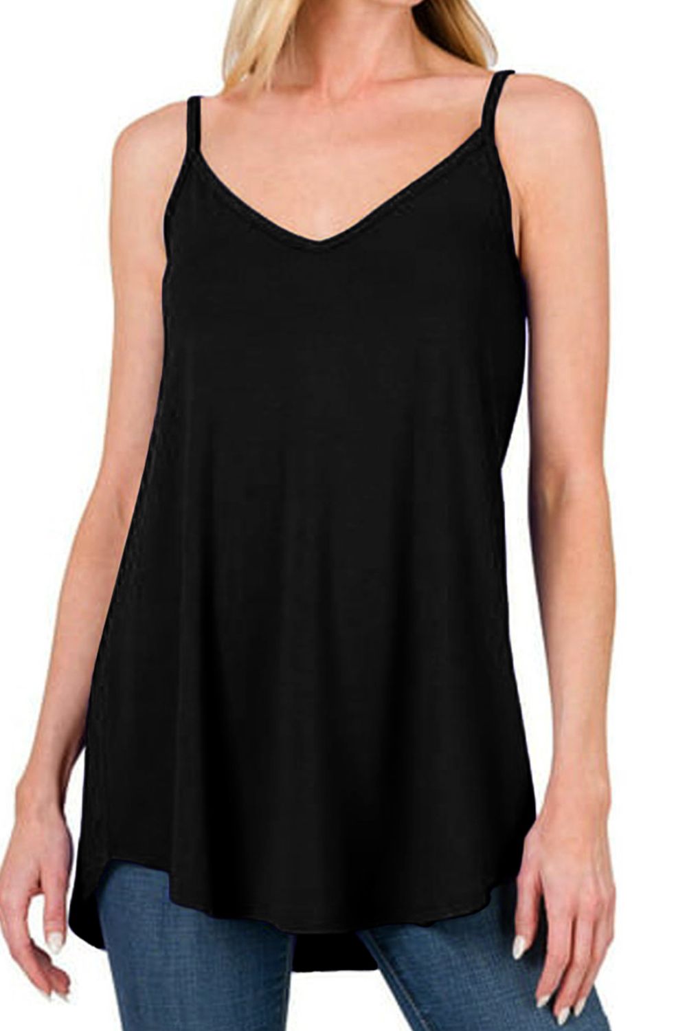 Full Size Spaghetti Strap V - Neck Flowy Tunic Cami - Mervyns