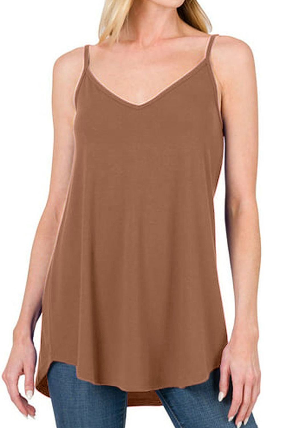 Full Size Spaghetti Strap V - Neck Flowy Tunic Cami - Mervyns