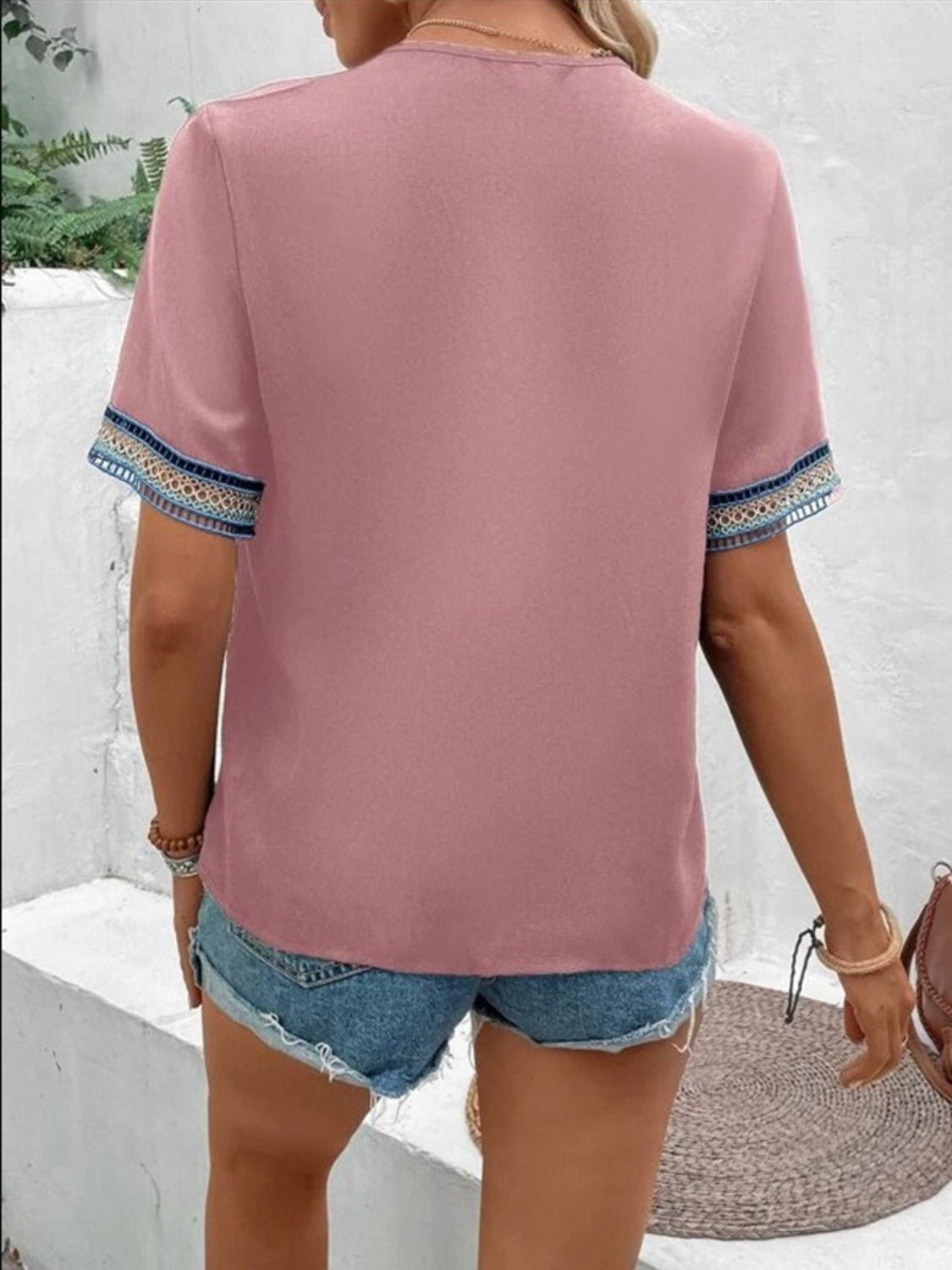 Full Size V - Neck Short Sleeve Blouse - Mervyns