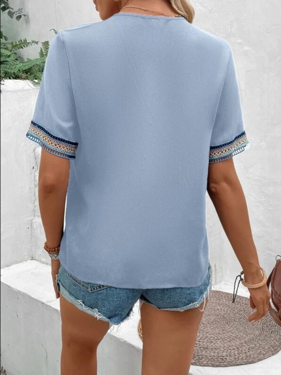 Full Size V - Neck Short Sleeve Blouse - Mervyns