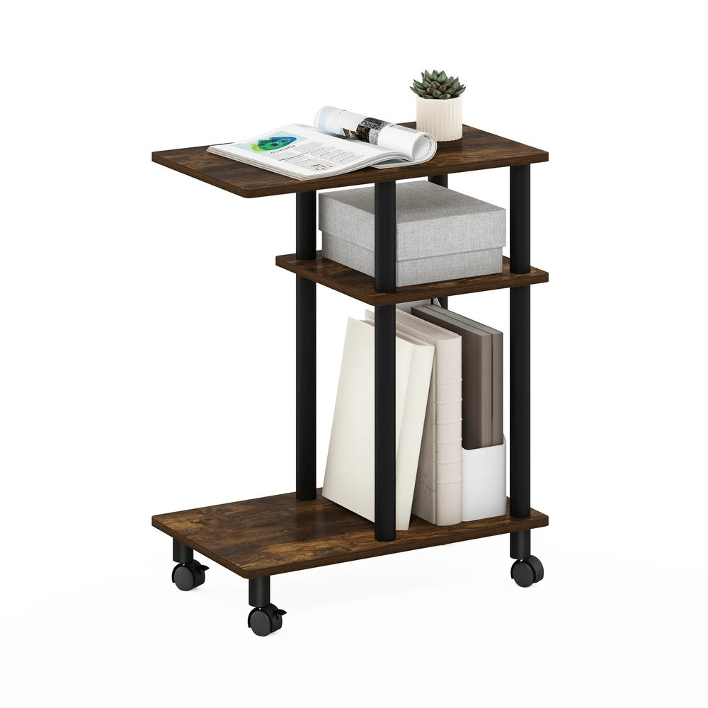 Furinno Turn-N-Tube U Shape Sofa Side Table with Casters, Amber Pine/Black - Mervyns