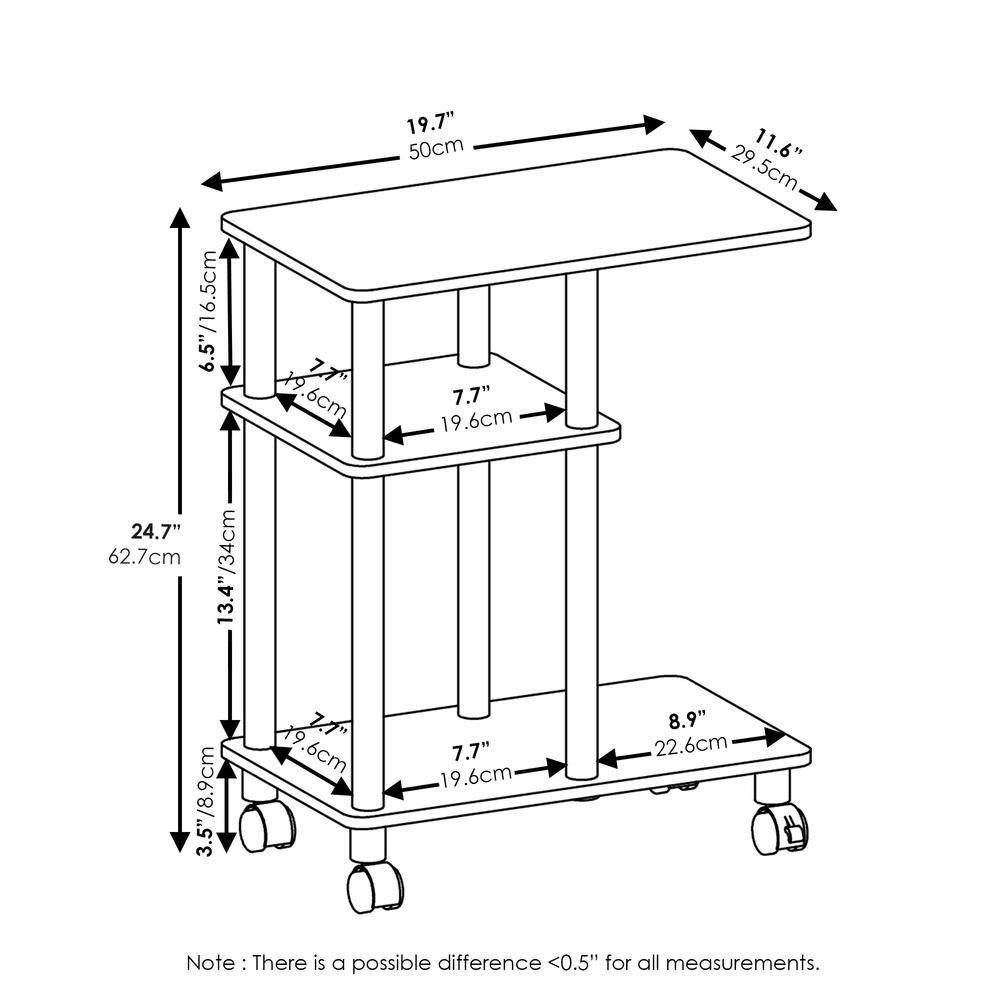 Furinno Turn-N-Tube U Shape Sofa Side Table with Casters, Amber Pine/Black - Mervyns