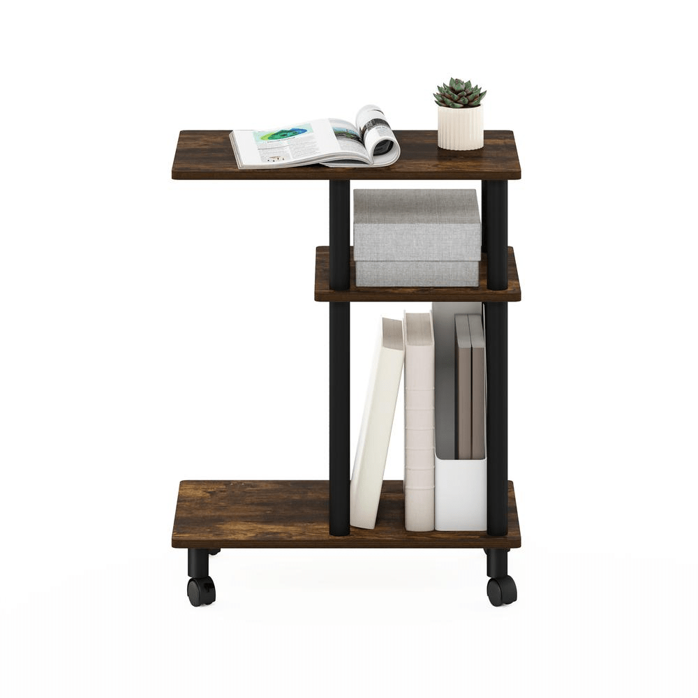 Furinno Turn-N-Tube U Shape Sofa Side Table with Casters, Amber Pine/Black - Mervyns