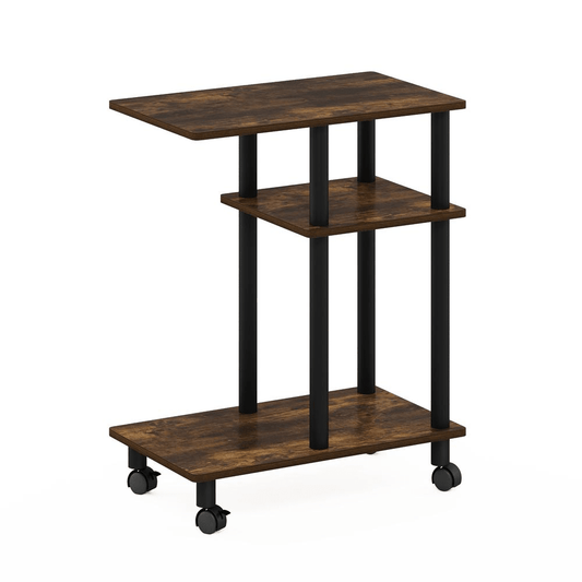 Furinno Turn-N-Tube U Shape Sofa Side Table with Casters, Amber Pine/Black - Mervyns