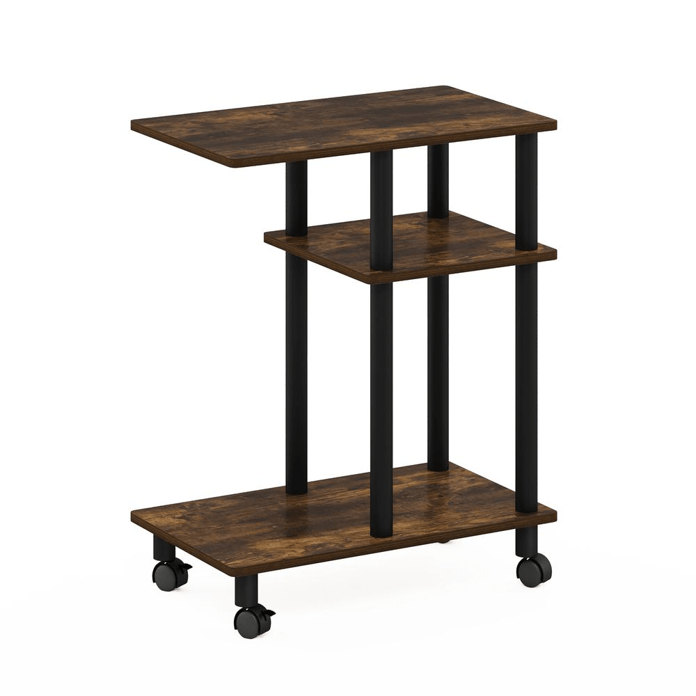 Furinno Turn-N-Tube U Shape Sofa Side Table with Casters, Amber Pine/Black - Mervyns