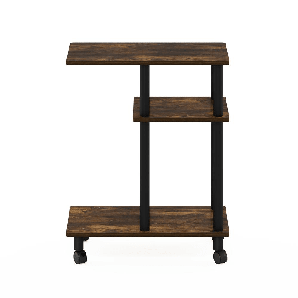Furinno Turn-N-Tube U Shape Sofa Side Table with Casters, Amber Pine/Black - Mervyns