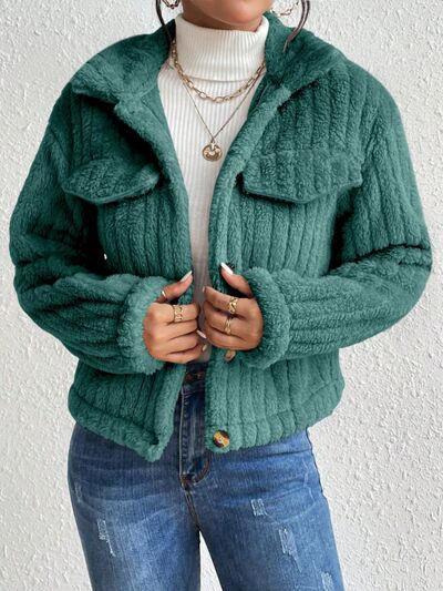 Fuzzy Button Up Collared Neck Jacket - Mervyns