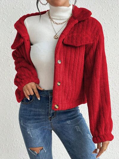 Fuzzy Button Up Collared Neck Jacket - Mervyns