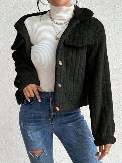 Fuzzy Button Up Collared Neck Jacket - Mervyns