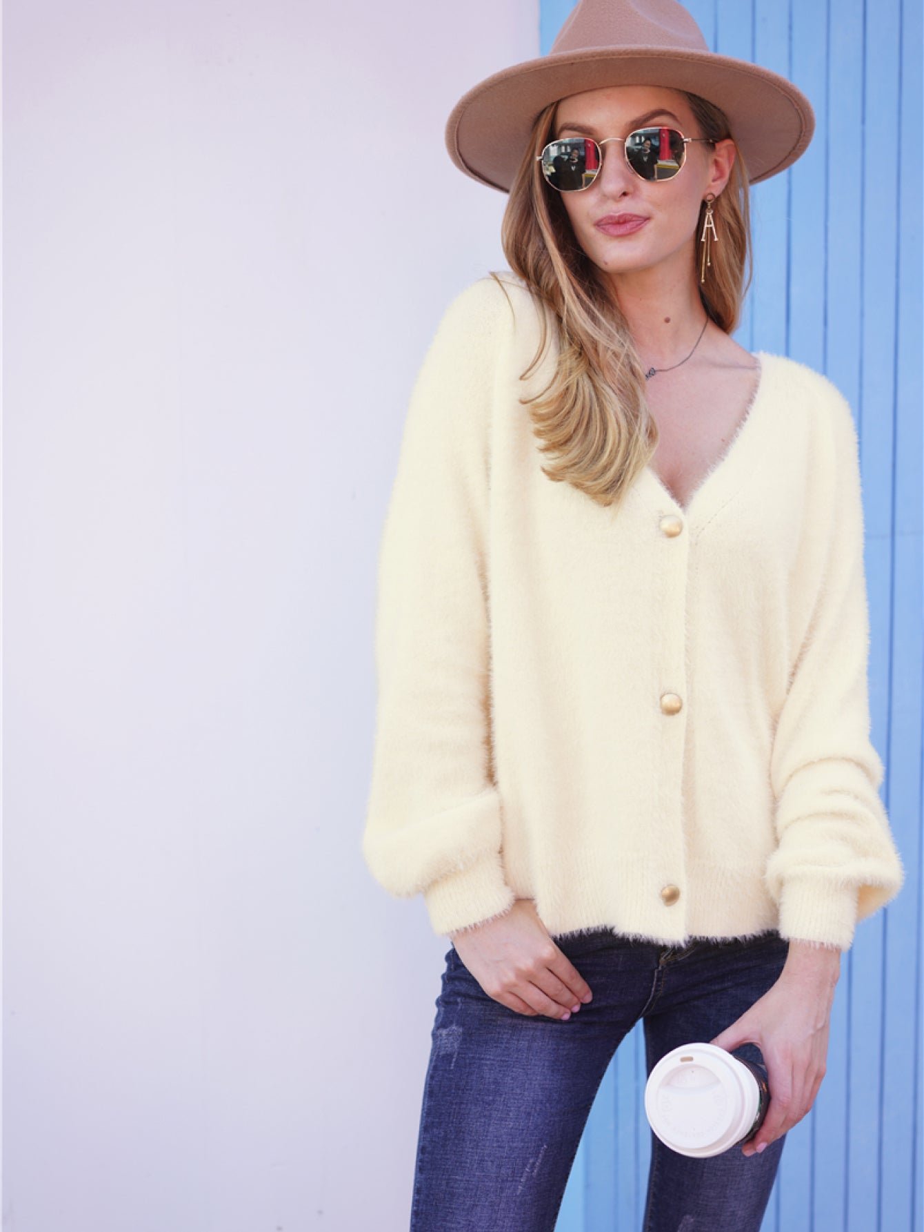 Fuzzy Long Sleeve Button Down Cardigan - Mervyns