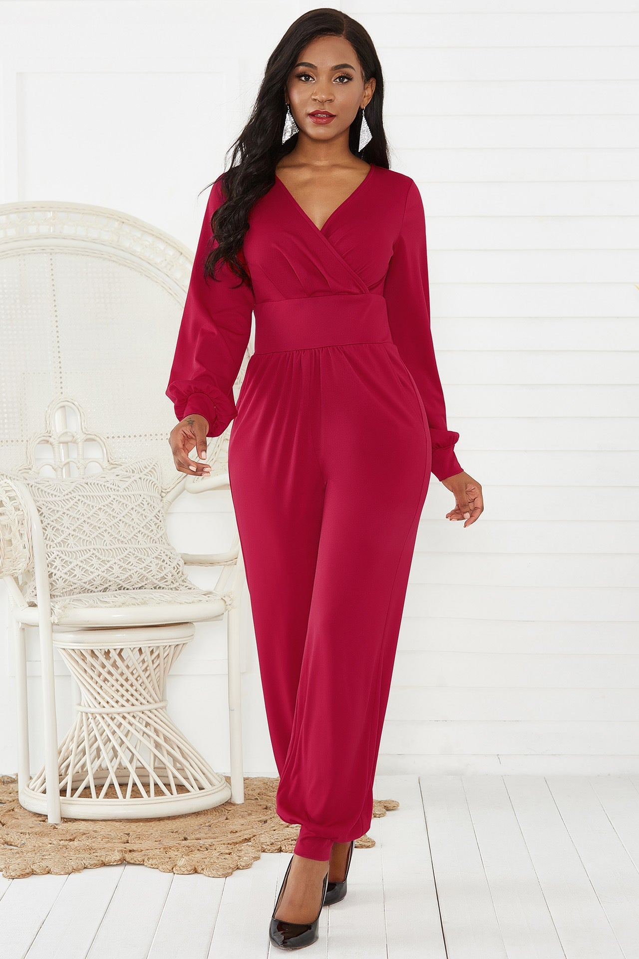 Gathered Detail Surplice Lantern Sleeve Jumpsuit - Mervyns